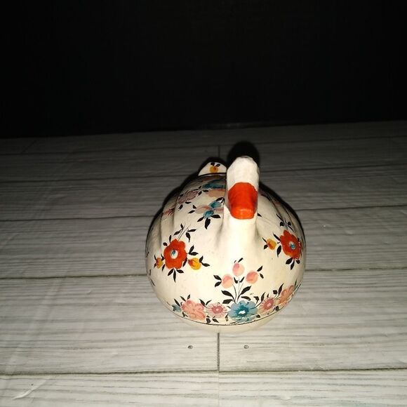 Vintage Hand Painted Wooden Duck With Flowers Trinket Jewelry Decor Box - Picture 6 of 9